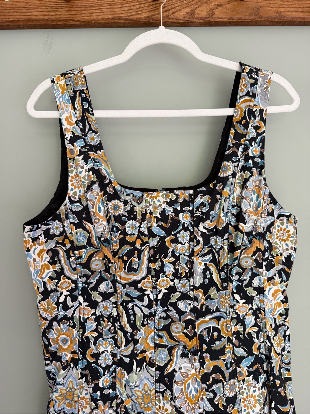 Veronica Beard Jolie Black Gold Blue Floral Paisley Sleeveless A-Line Midi Dress - Picture 5 of 17